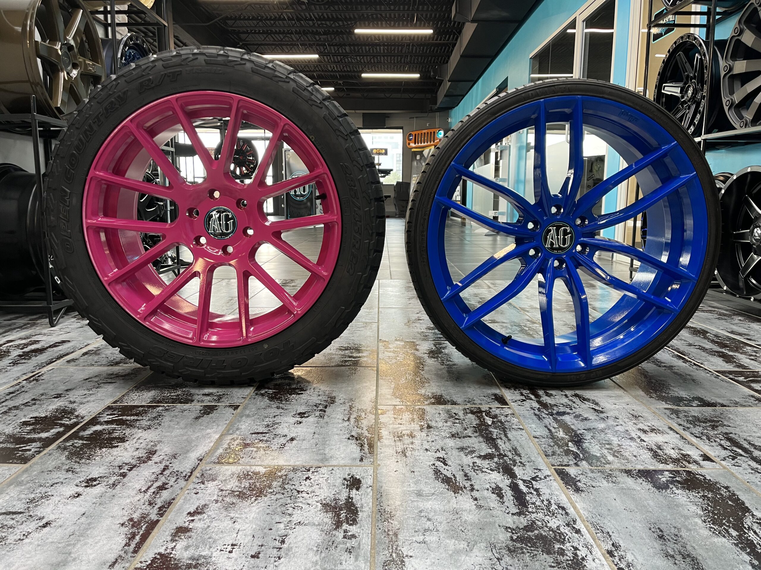 Custom powder coated wheels finished in Omaha, NE by Autographix using powder coating