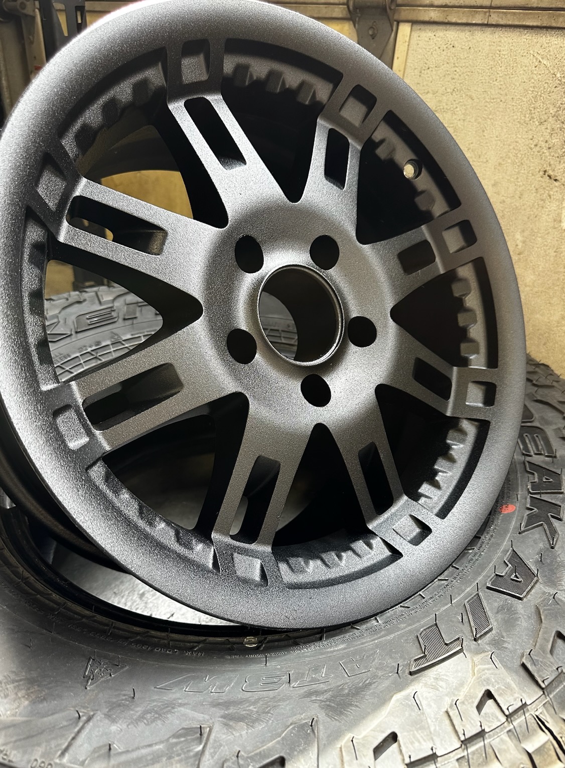 Clear matte wheels finished in Omaha, NE by Autographix using Powder Coating